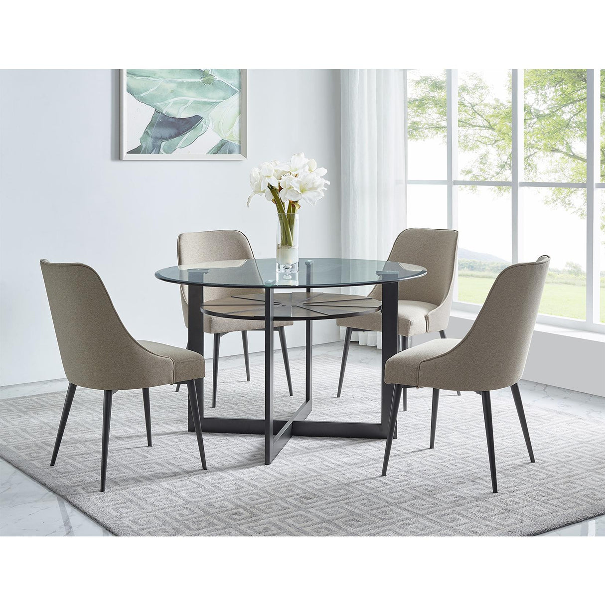  Steve Silver Furniture Round Olson Dining Table with Glass Top and Pedestal Base OS480DB/OS480GT IMAGE 2