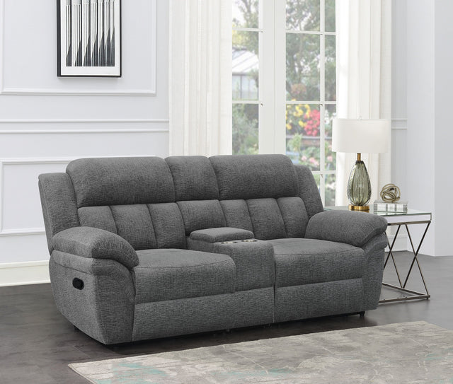 Bahrain Upholstered Motion Loveseat with Console Charcoal image