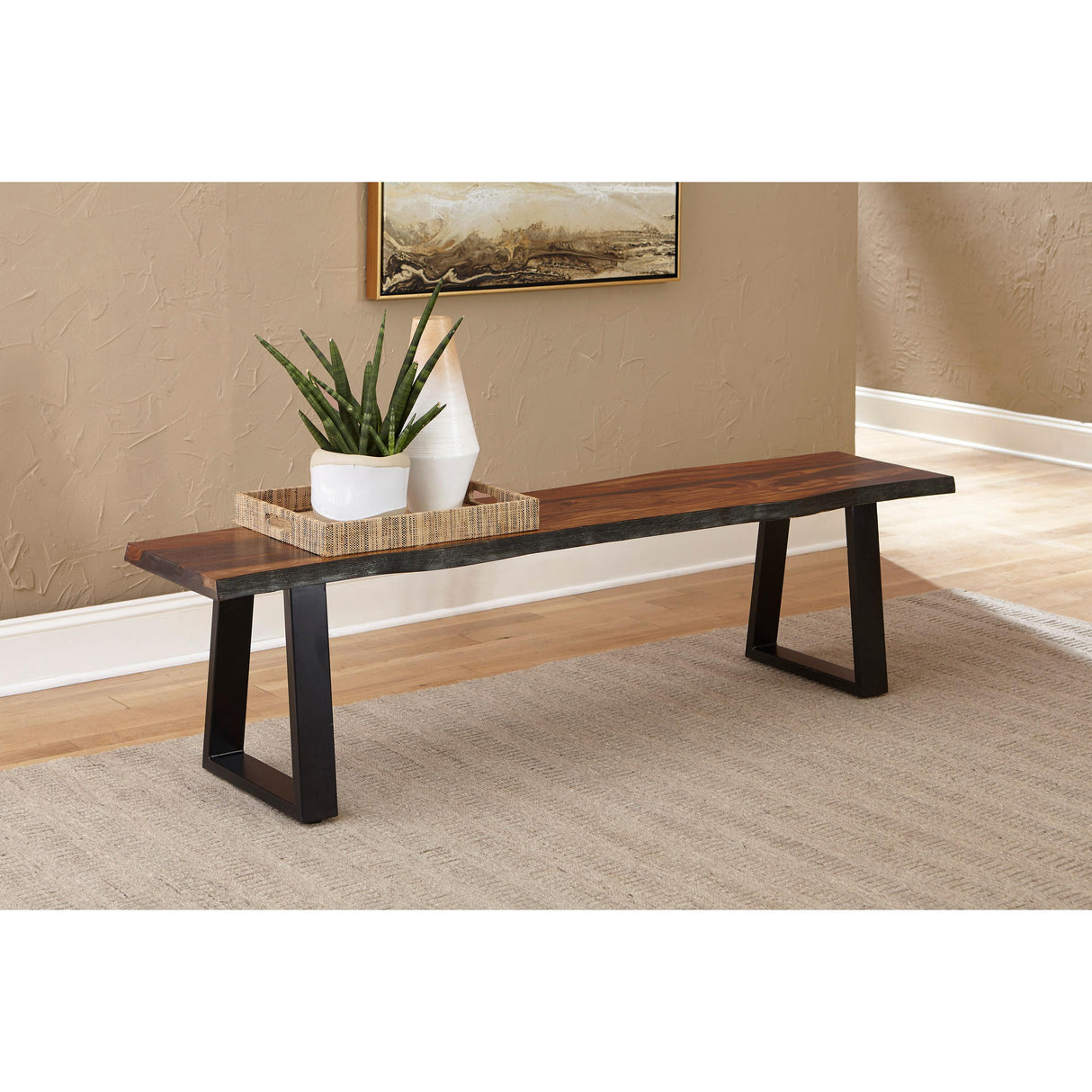  Coaster Furniture Ditman 110183 Live Edge Wood Dining Bench - Grey Sheesham IMAGE 2