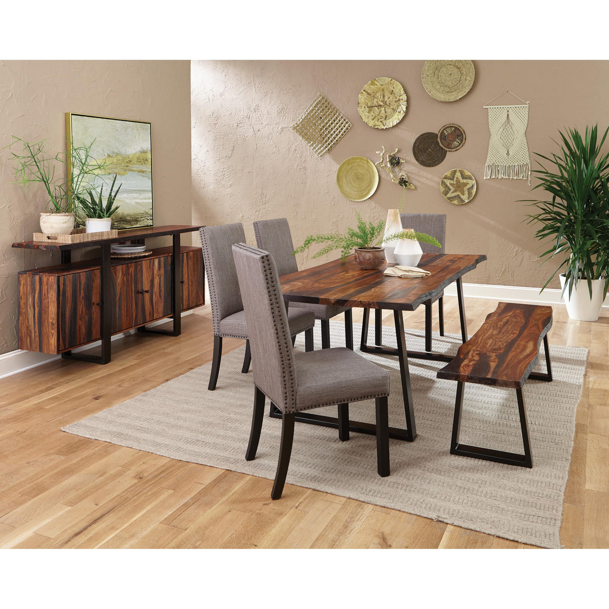  Coaster Furniture Ditman 110183 Live Edge Wood Dining Bench - Grey Sheesham IMAGE 4