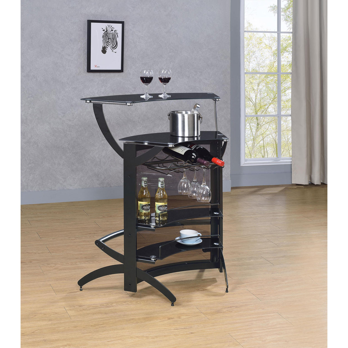  Coaster Furniture Dallas 182135 2-shelf Curved Freestanding Home Bar Cabinet - Black IMAGE 10