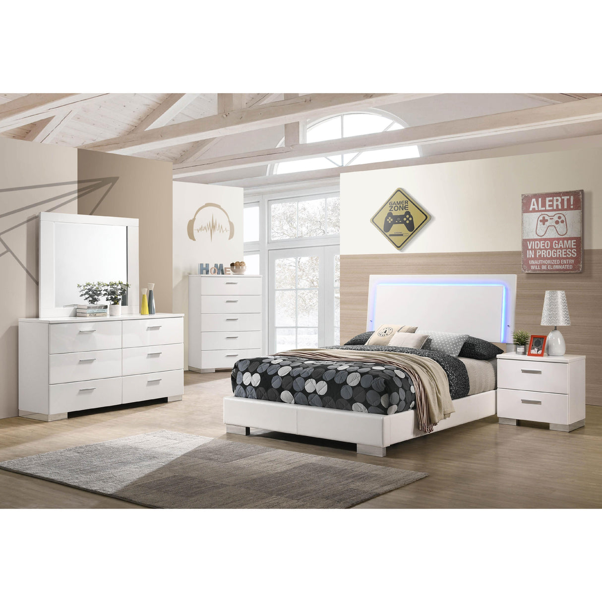  Coaster Furniture Felicity 203500F Wood Full LED Panel Bed - White High Gloss IMAGE 12