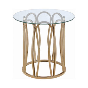  Coaster Furniture Monett 708057 Round Glass Top Side End Table - Chocolate Chrome IMAGE 1