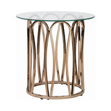  Coaster Furniture Monett 708057 Round Glass Top Side End Table - Chocolate Chrome IMAGE 2