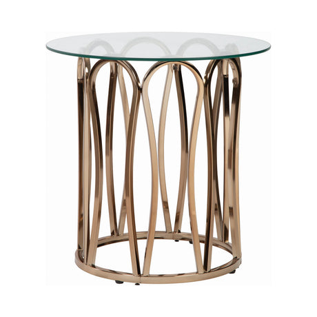  Coaster Furniture Monett 708057 Round Glass Top Side End Table - Chocolate Chrome IMAGE 2