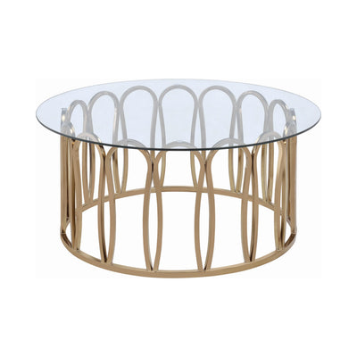  Coaster Furniture Monett 708058 Round Glass Top Coffee Table - Chocolate Chrome IMAGE 1