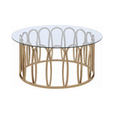  Coaster Furniture Monett 708058 Round Glass Top Coffee Table - Chocolate Chrome IMAGE 1