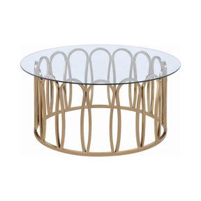  Coaster Furniture Monett 708058 Round Glass Top Coffee Table - Chocolate Chrome IMAGE 1