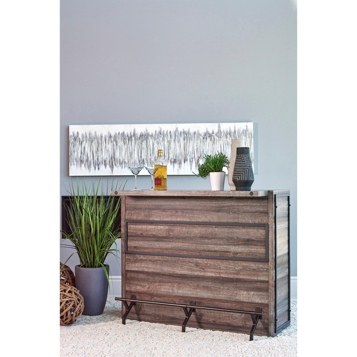  Coaster Furniture Joe 182071 5-shelf Composite Wood Home Bar Wine Cabinet - Aged Oak IMAGE 3