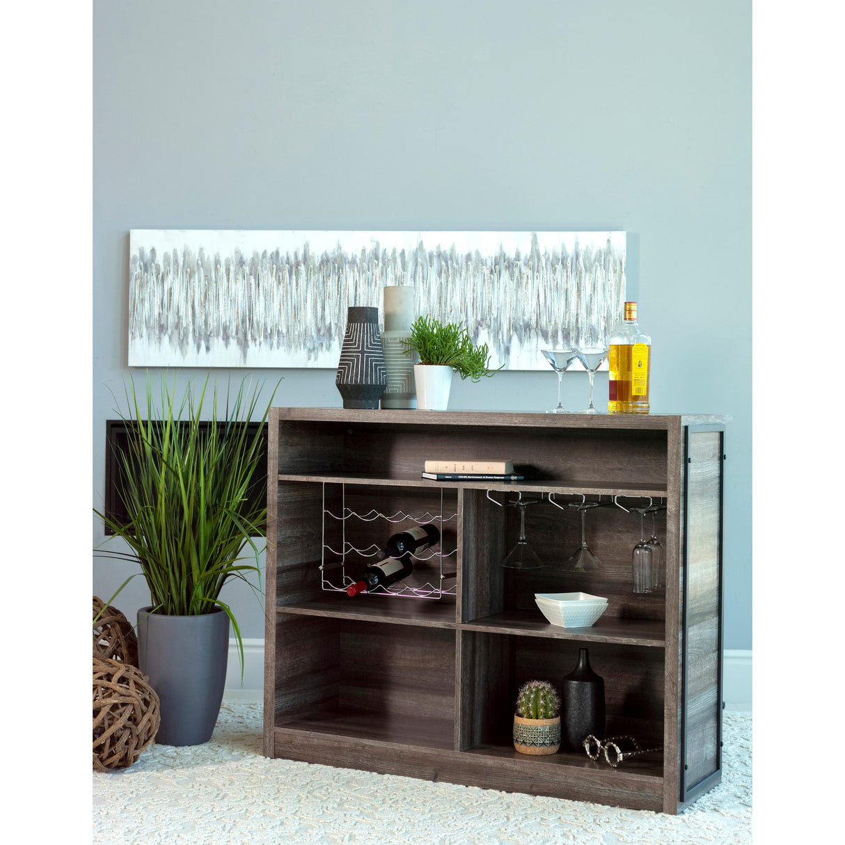  Coaster Furniture Joe 182071 5-shelf Composite Wood Home Bar Wine Cabinet - Aged Oak IMAGE 4