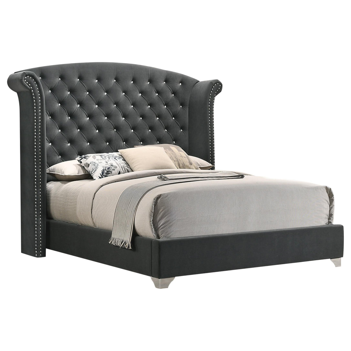  Coaster Furniture Melody 223381Q Upholstered Queen Wingback Bed - Grey IMAGE 1