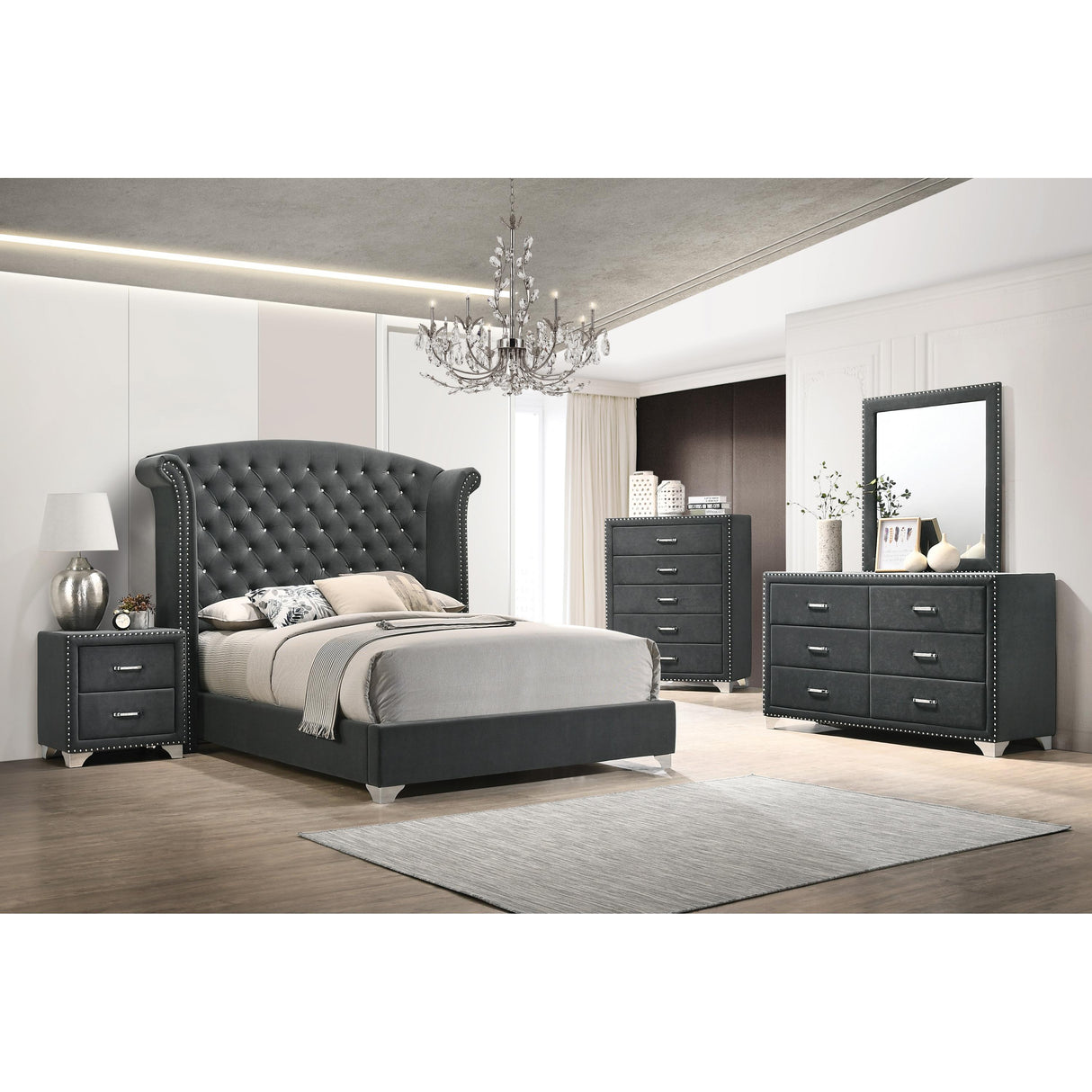  Coaster Furniture Melody 223381Q Upholstered Queen Wingback Bed - Grey IMAGE 2