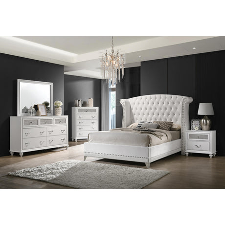  Coaster Furniture Barzini 300843Q Upholstered Queen Wingback Bed - White IMAGE 2
