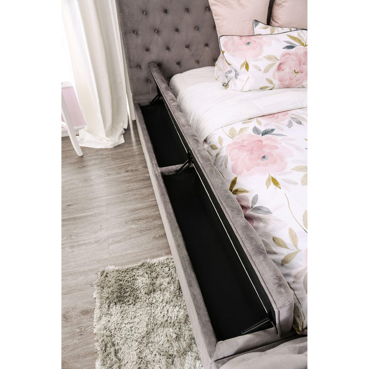  Furniture of America Davida Queen Upholstered Platform Bed with Storage CM7897GY-Q-BED IMAGE 3