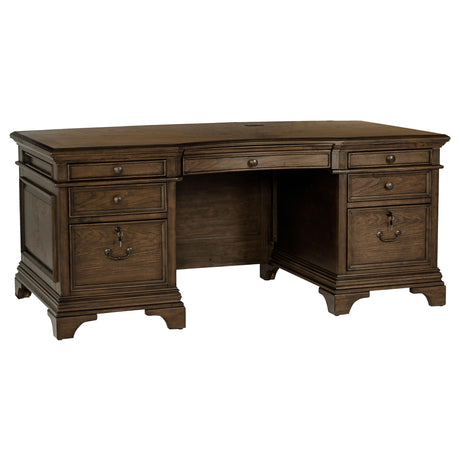  Coaster Furniture Hartshill 881281 72-inch 7-Drawer Executive Desk - Burnished Oak IMAGE 1