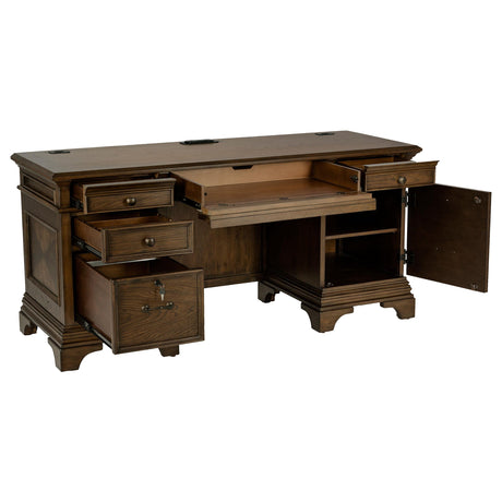  Coaster Furniture Hartshill 881282 66-inch 5-Drawer Credenza Office Desk - Burnish Oak IMAGE 2