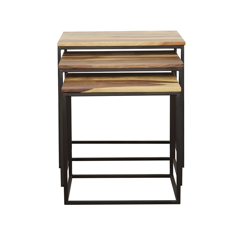  Coaster Furniture Belcourt 931182 3-piece Square Nesting Tables - Natural and Black IMAGE 2
