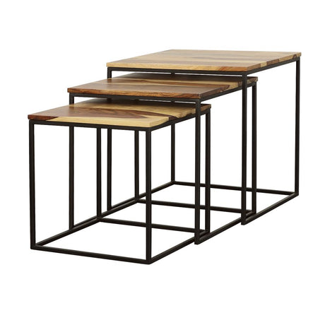  Coaster Furniture Belcourt 931182 3-piece Square Nesting Tables - Natural and Black IMAGE 3
