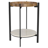  Coaster Furniture Adhvik 931218 Round End Side Table Marble Shelf - Natural and Black IMAGE 1