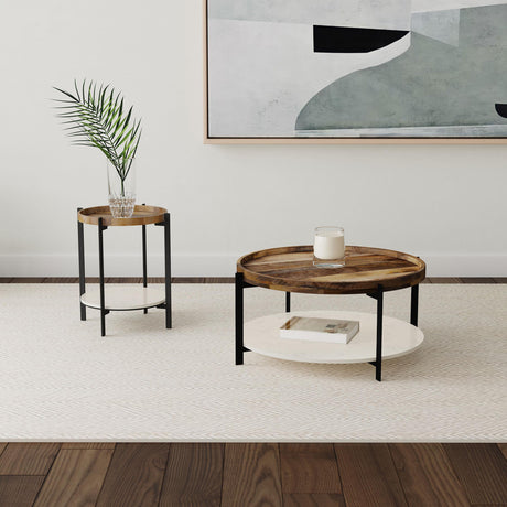  Coaster Furniture Adhvik 931218 Round End Side Table Marble Shelf - Natural and Black IMAGE 5