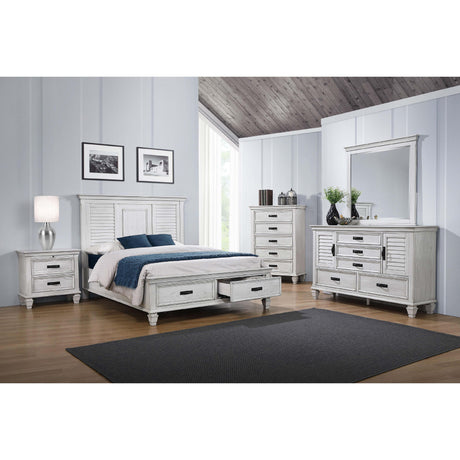  Coaster Furniture Franco 205330KE Wood Eastern King Storage Panel Bed - Distressed White IMAGE 6