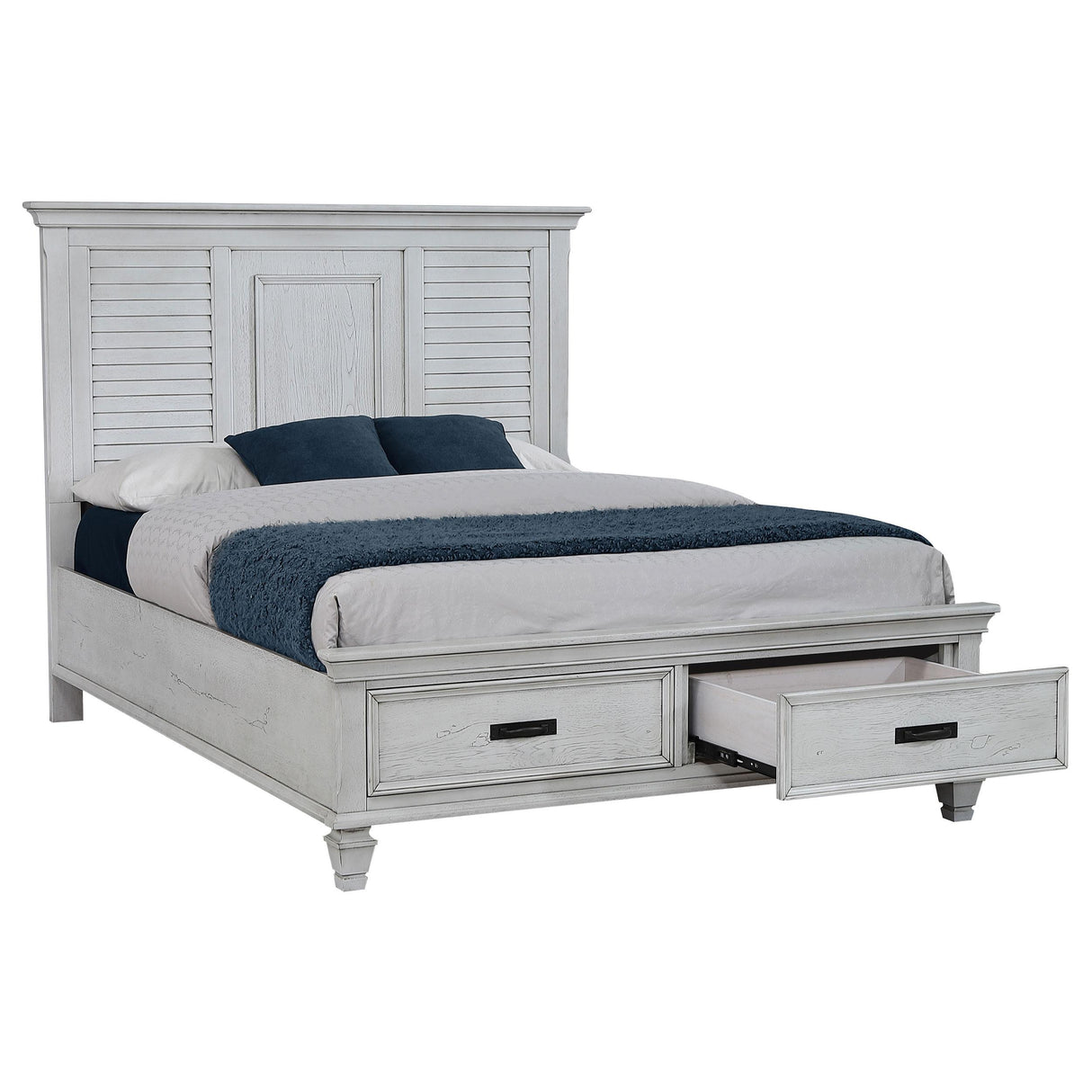  Coaster Furniture Franco 205330Q Wood Queen Storage Panel Bed - Distressed White IMAGE 2