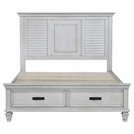  Coaster Furniture Franco 205330Q Wood Queen Storage Panel Bed - Distressed White IMAGE 3