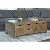  Coaster Furniture Esther 723888 6-Drawer Solid Wood Coffee Table - Natural Sheesham IMAGE 6