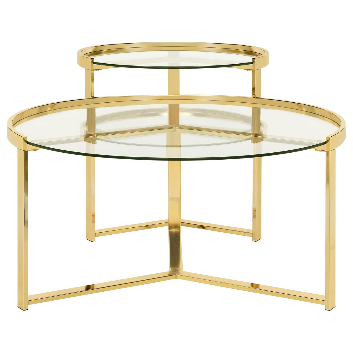  Coaster Furniture Delia 930251 2-Piece Round Glass Top Nesting Coffee Table - Gold IMAGE 2