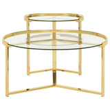  Coaster Furniture Delia 930251 2-Piece Round Glass Top Nesting Coffee Table - Gold IMAGE 2