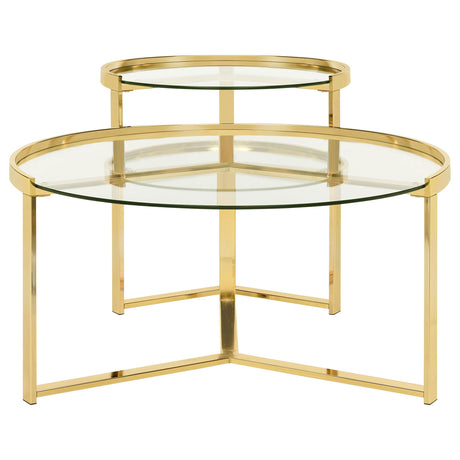  Coaster Furniture Delia 930251 2-Piece Round Glass Top Nesting Coffee Table - Gold IMAGE 2