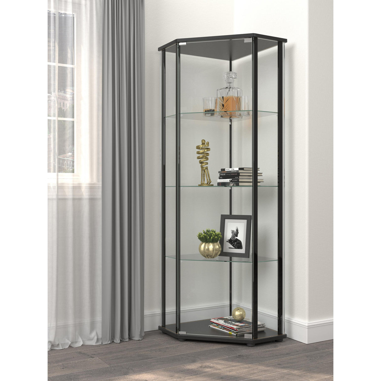  Coaster Furniture Zenobia 953234 4-shelf Curio Cabinet Display Case - Black IMAGE 2