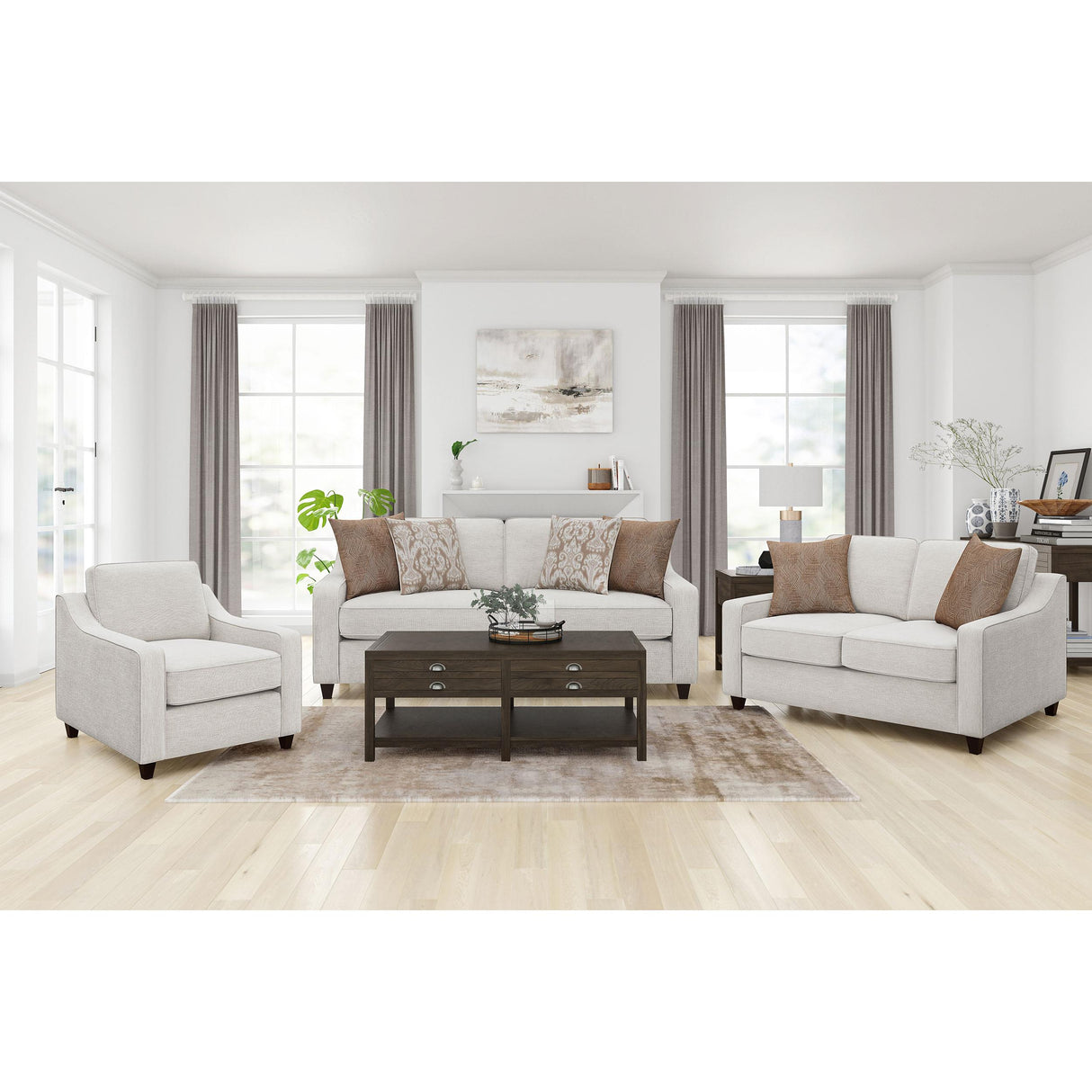 Coaster Furniture Christine 552061 Upholstered Sloped Arm Sofa - Beige IMAGE 9