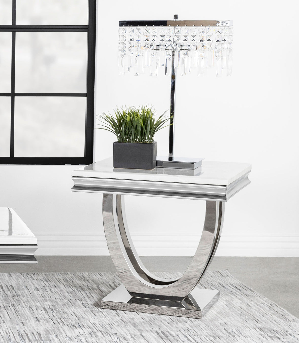 Kerwin U-Base Square End Table White And Chrome