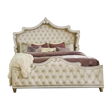  Coaster Furniture Antonella 223521KW Upholstered California King Panel Bed - Ivory IMAGE 1
