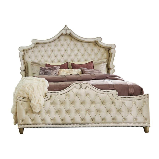  Coaster Furniture Antonella 223521KW Upholstered California King Panel Bed - Ivory IMAGE 1