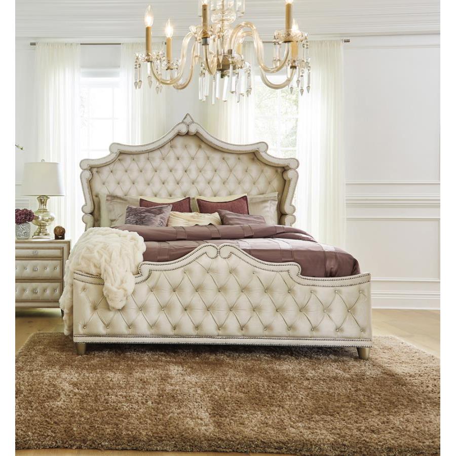  Coaster Furniture Antonella 223521KW Upholstered California King Panel Bed - Ivory IMAGE 2