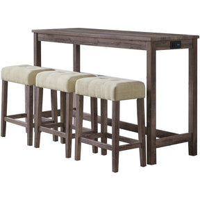  Elements International Oak Lawn Grey Bar Table Single Pack (Table + 3 Tan Fabric Stools) IMAGE 1
