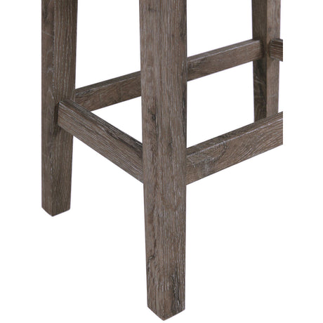  Elements International Oak Lawn Grey Bar Table Single Pack (Table + 3 Tan Fabric Stools) IMAGE 12