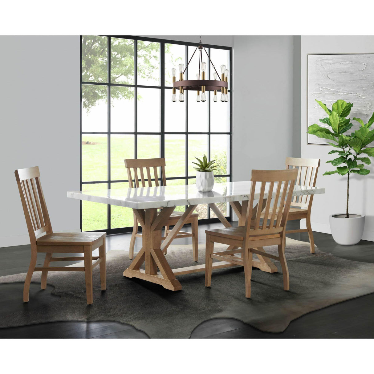  Elements International Lakeview White Marble Standard Height Rectangular Dining Table IMAGE 7