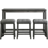  Elements International Oak Lawn Charcoal Grey Bar Table Single Pack (Table + 3 Grey Fabric Stools) IMAGE 2