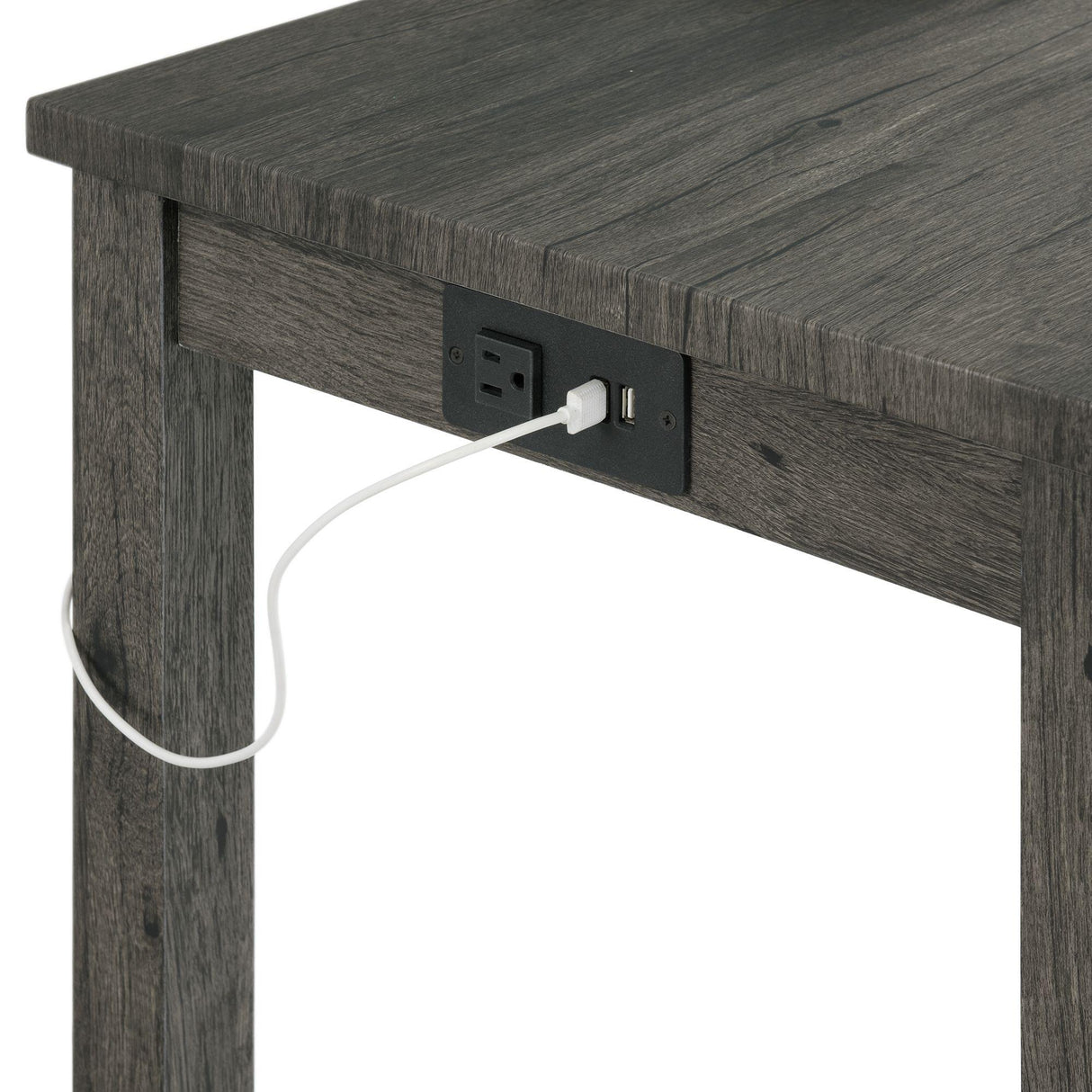  Elements International Oak Lawn Charcoal Grey Bar Table Single Pack (Table + 3 Grey Fabric Stools) IMAGE 5