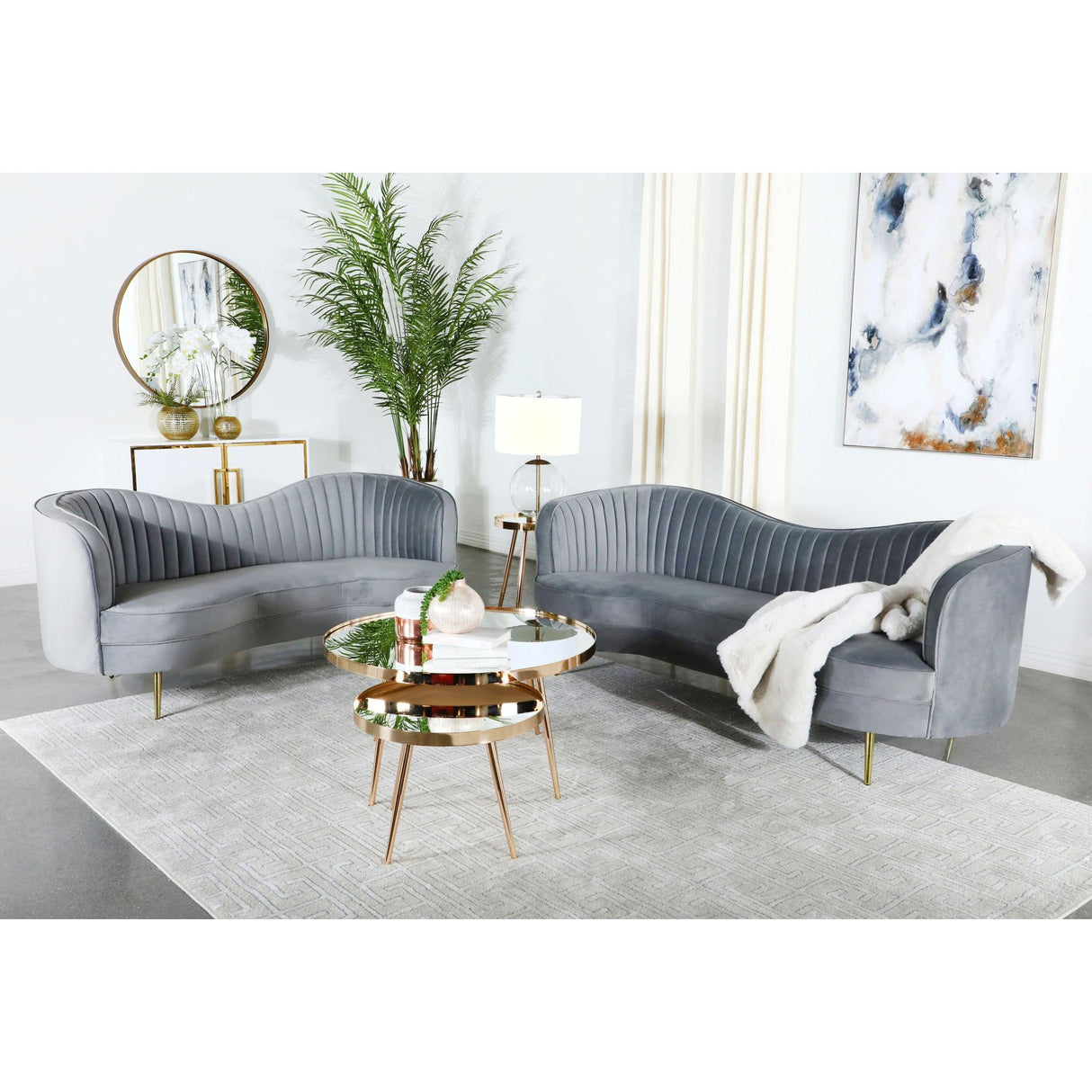  Coaster Furniture Sophia 506865 Upholstered Channel Tufted Loveseat - Grey IMAGE 6