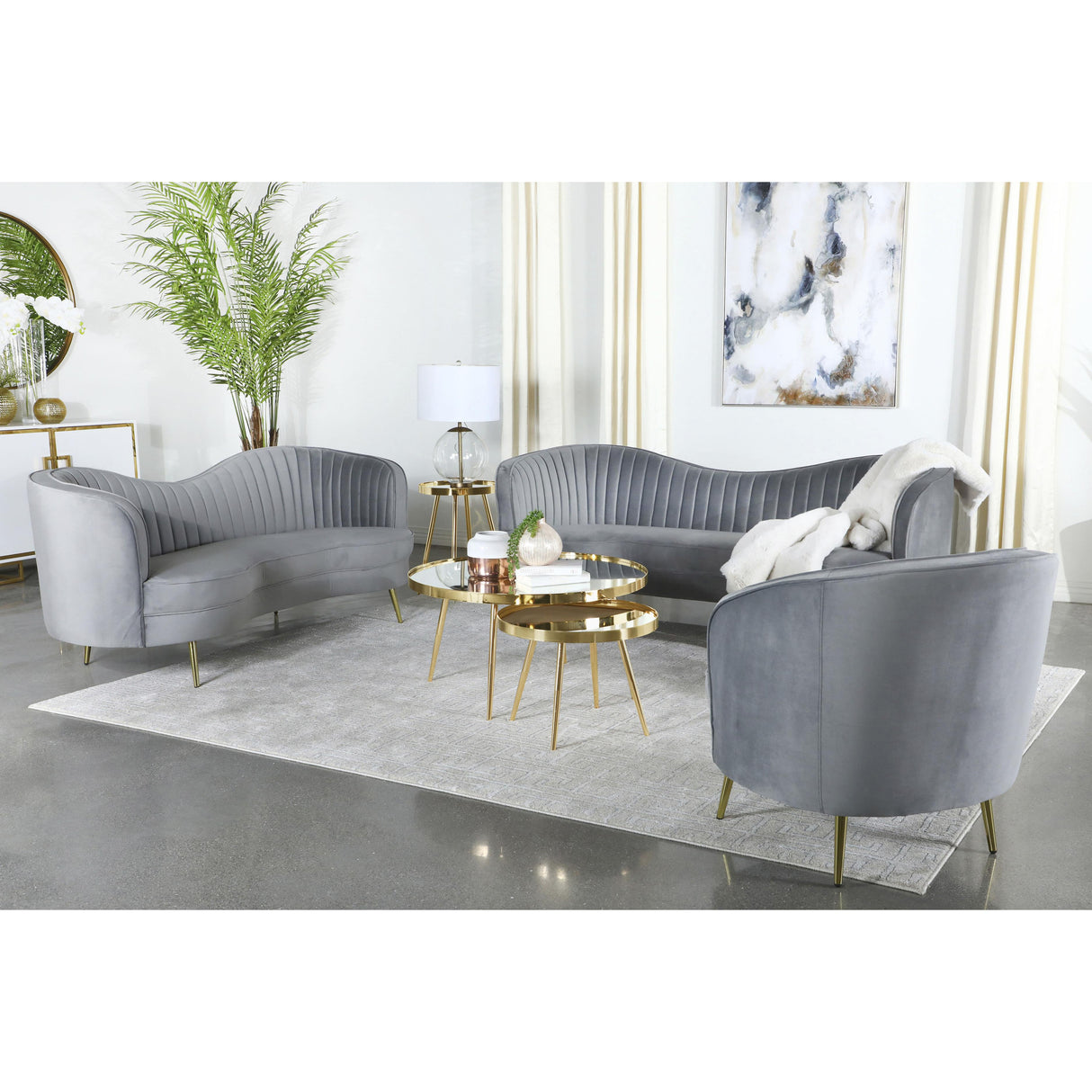  Coaster Furniture Sophia 506866 Upholstered Channel Tufted Barrel Accent Chair - Grey IMAGE 8