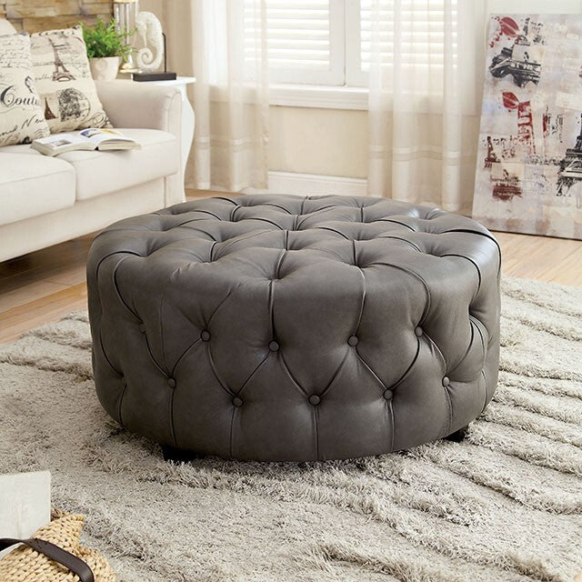  Furniture of America Latoya Leather Ottoman CM-AC6289GY IMAGE 1