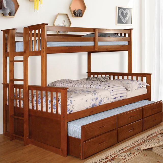  Furniture of America Kids Beds Bunk Bed CM-BK458F-OAK-BED+TR IMAGE 1