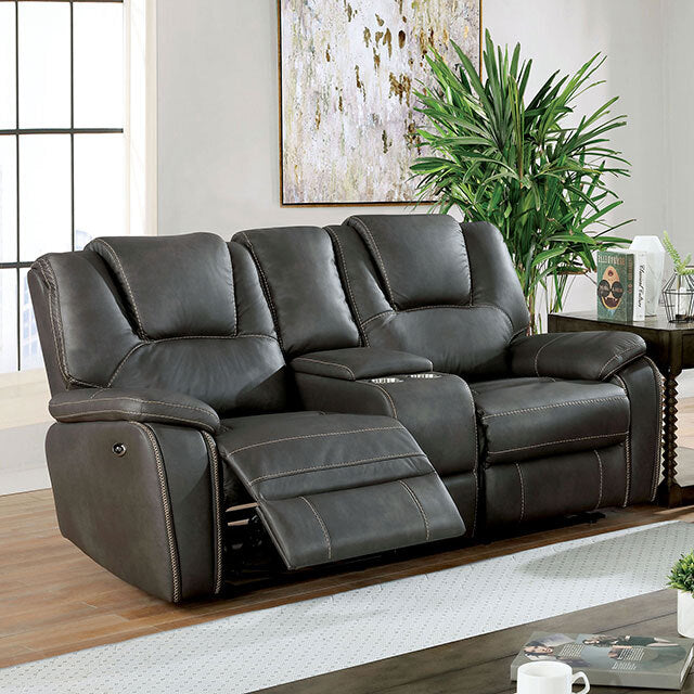  Furniture of America Ffion Reclining Leather Look Loveseat CM6219GY-LV IMAGE 1