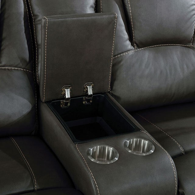  Furniture of America Ffion Reclining Leather Look Loveseat CM6219GY-LV IMAGE 3