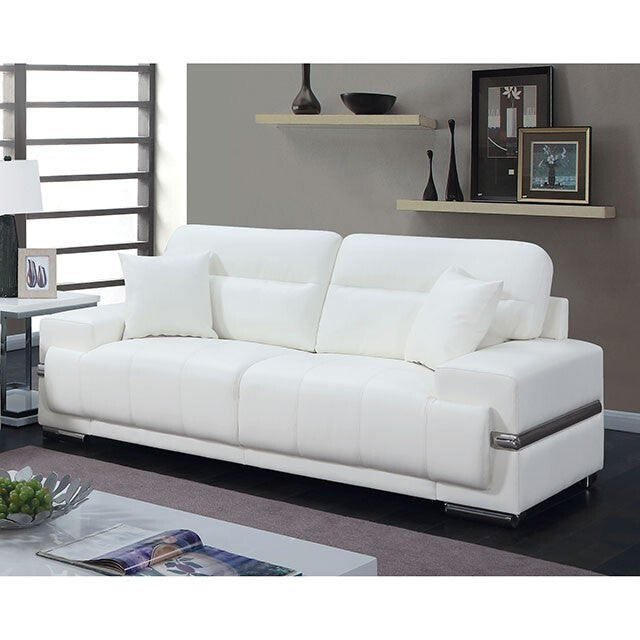  Furniture of America Zibak Stationary Leather Look Sofa CM6411WH-SF IMAGE 1