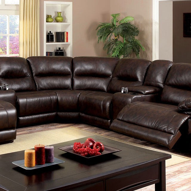  Furniture of America Glasgow Reclining Leather Sectional CM6822BR-SECT-VN IMAGE 1